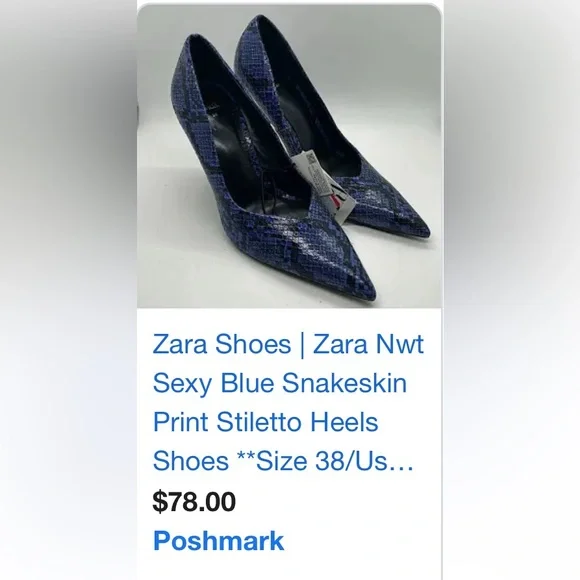 Zara NWT Sexy Blue Snakeskin Print Stiletto Heels Shoes **Size 38/US 7.5**🔥🔥 - Picture 9 of 10